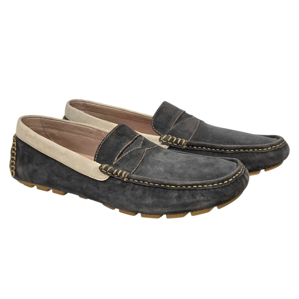 Donald J Pliner Loafers Mens 9.5 Grey Suede Penny Driver Contrast Stitch Slip On
